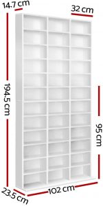 artiss media rack - its white, and over 2 m high with 3 columns of shelving that can store over 200 movies - Building furniture from a wheelchair
