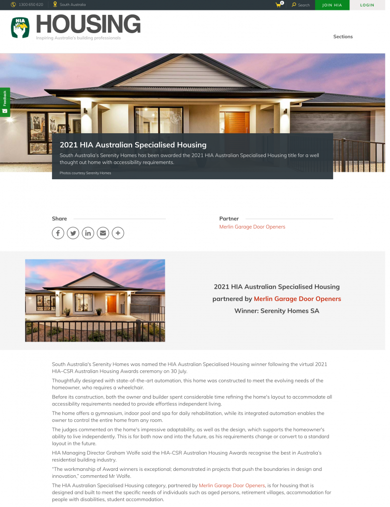 HIA specialised housing